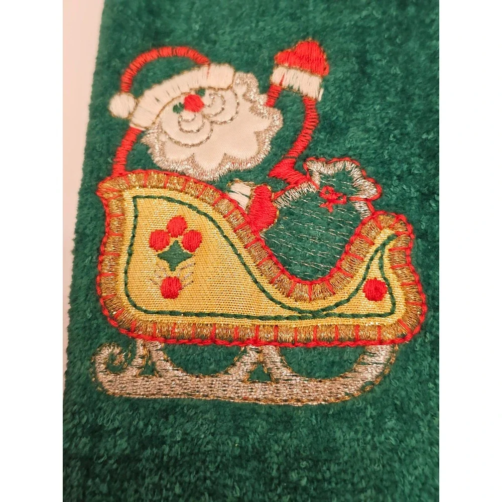 Vintage Cannon Christmas Hand Towels Set 4 Red Green Embroidered Fringed USA